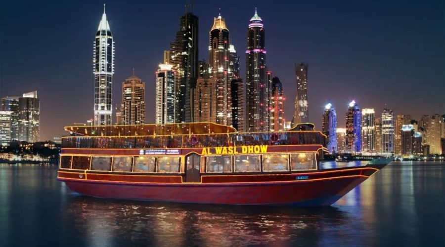 Al Wasl Marina Dinner Dhow Cruise Dubai Dubai Marina skyline at night
