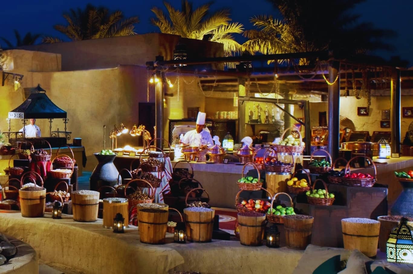 Royal Desert Safari with Dinner in Bab Al Shams Resort BBQ dinner setup