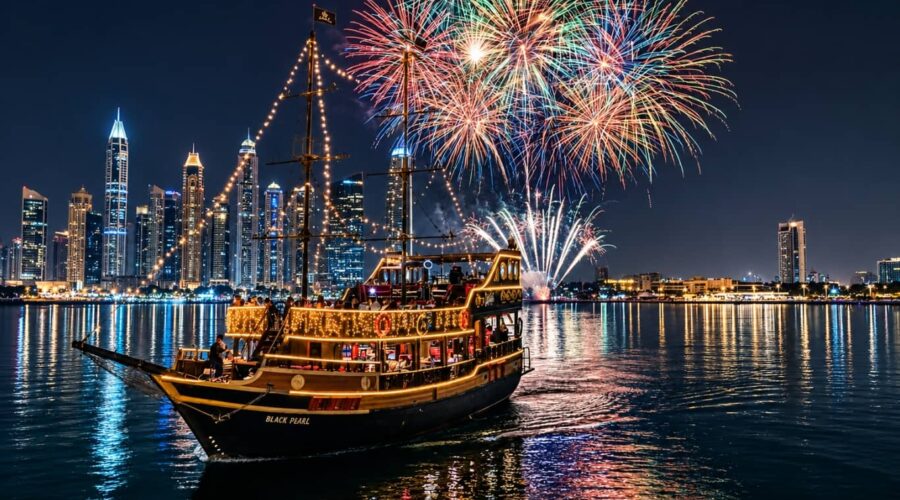 Dubai Canal Pirate Ship Dinner Cruise with New Year fireworks